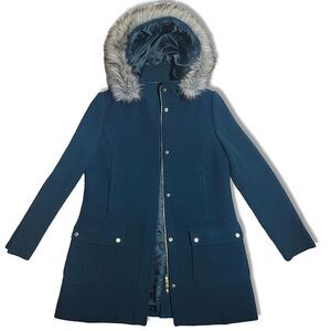 Talbots Green Wool Faux Fur Hooded Parka Coat